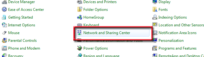 change of ip in Windows 7 - Launch Control Panel