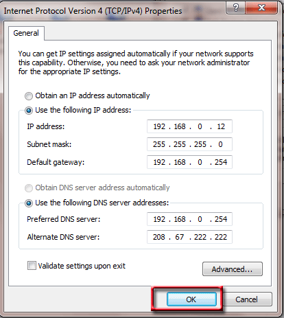 Change IP Address (Windows 7) - Enter IP Address 

as desired